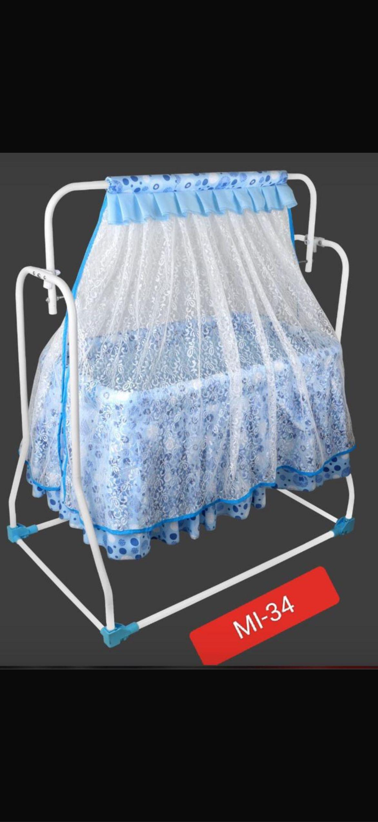 Baby Cradle with Mosquito Net – Blue Polka Design
