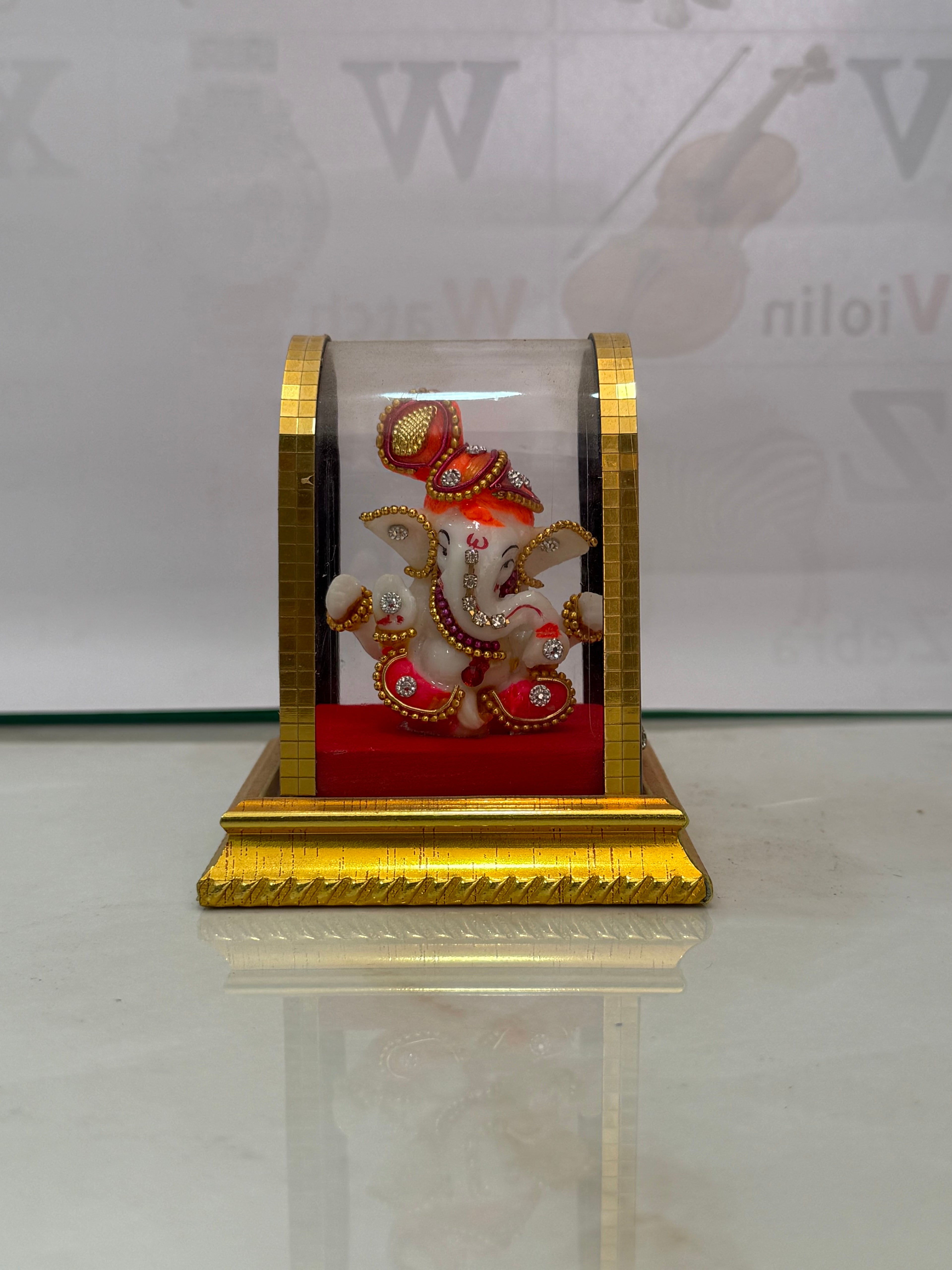 Mini Ganesh in Glass Gold Plated Gift