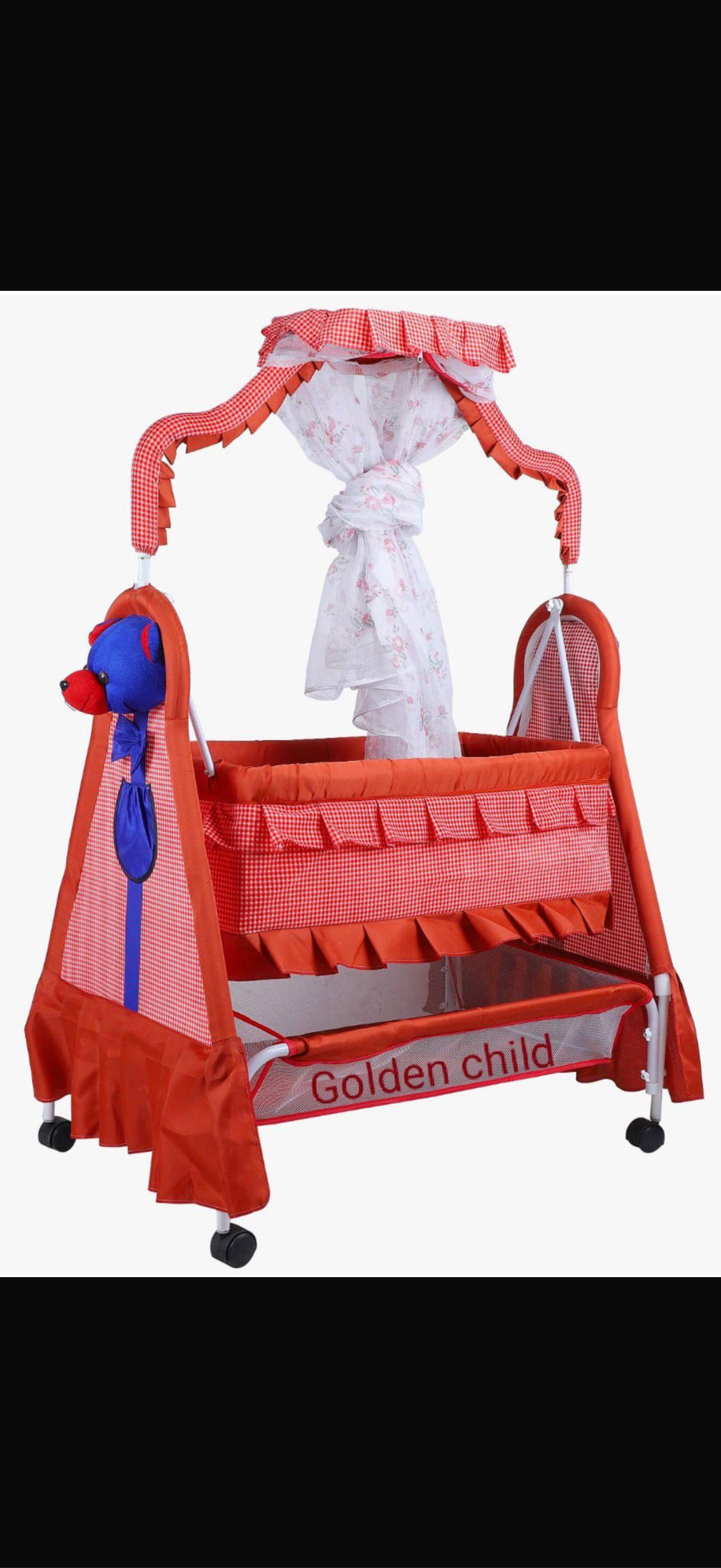 Baby Cradle with Mosquito Net – Red Classic Design