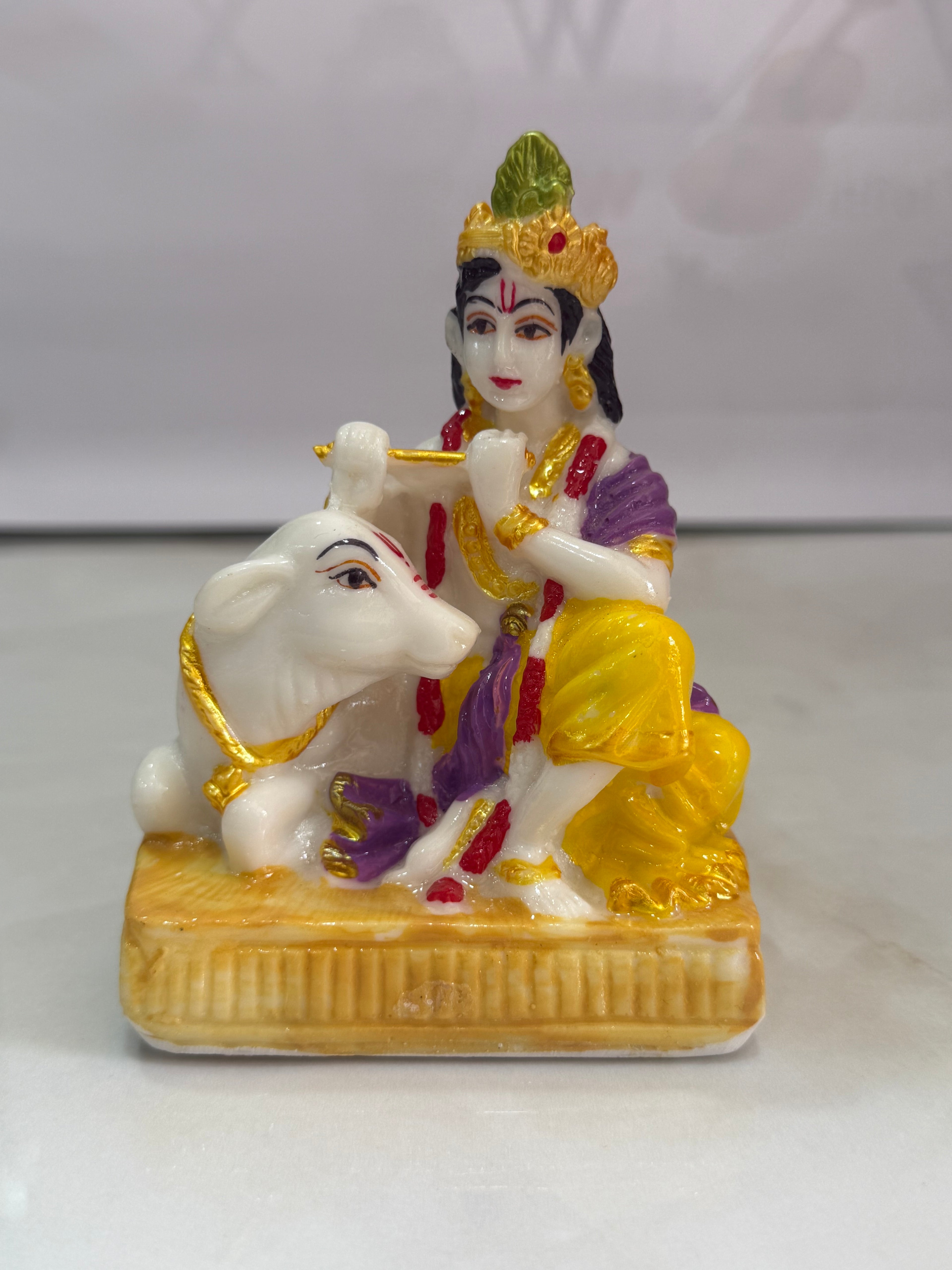 Krishna with Gau Mata Marble Statue - Gift