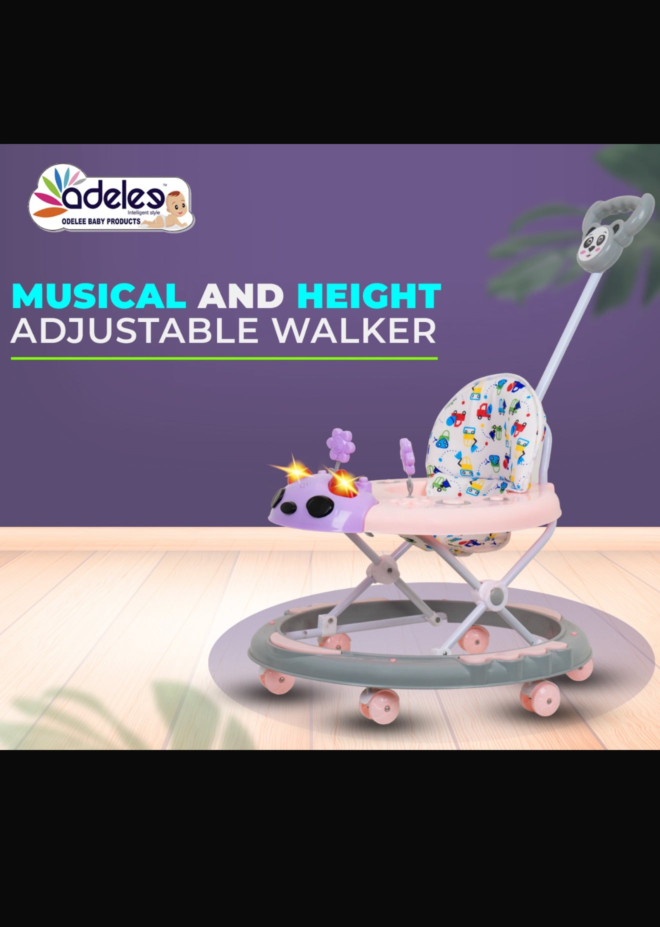 Baby Walker - Premium Quality Music Adjustable Height Walker